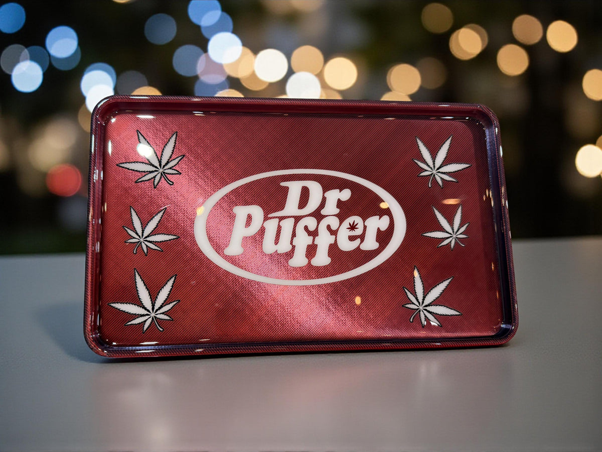 Dr Puffer Rolling Tray | Retro Parody Stash Tray | Metallic Red Epoxy Finish