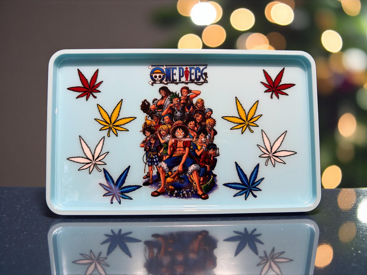 Anime Pirate Crew Rolling Tray | Icy Blue Pop Art Organizer (3D Printed Epoxy)