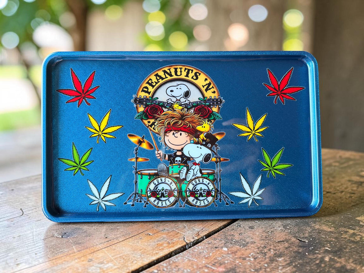 Drummer Rolling Tray, Blue Epoxy Stash Tray, Colorful Leaf Design