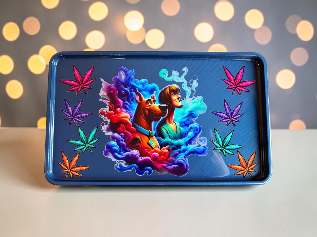 Cartoon Dog Rolling Tray, Colorful Smoke Design, Glossy Epoxy Finish, Nostalgic Art
