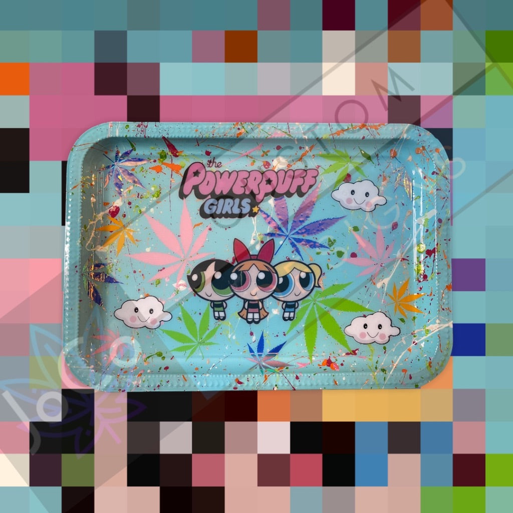 Rolling Trays Factory Power Puff Girl Metal Pink Design Rolling Tray