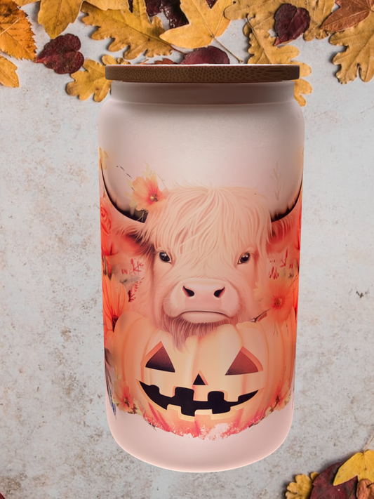 Highland Cow Fall Glass Tumbler