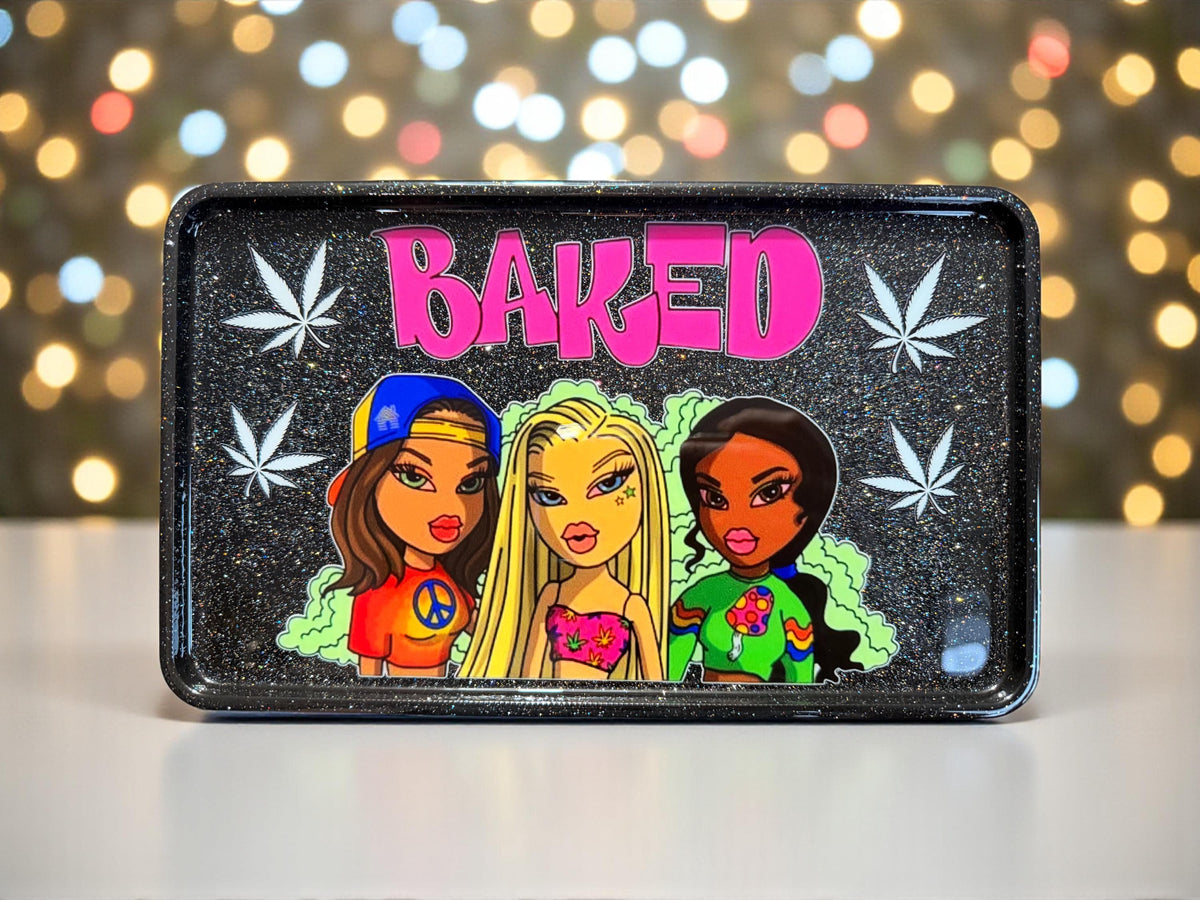 Glitter Rolling Tray | Bratz Inspired Baddie Artwork, Epoxy Sealed Stash Tray