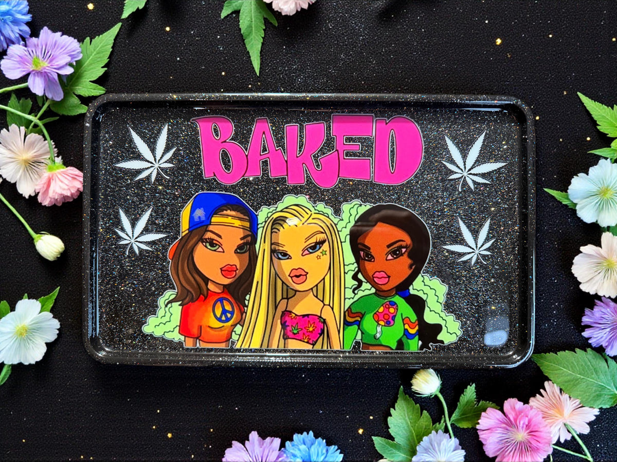Glitter Rolling Tray | Bratz Inspired Baddie Artwork, Epoxy Sealed Stash Tray