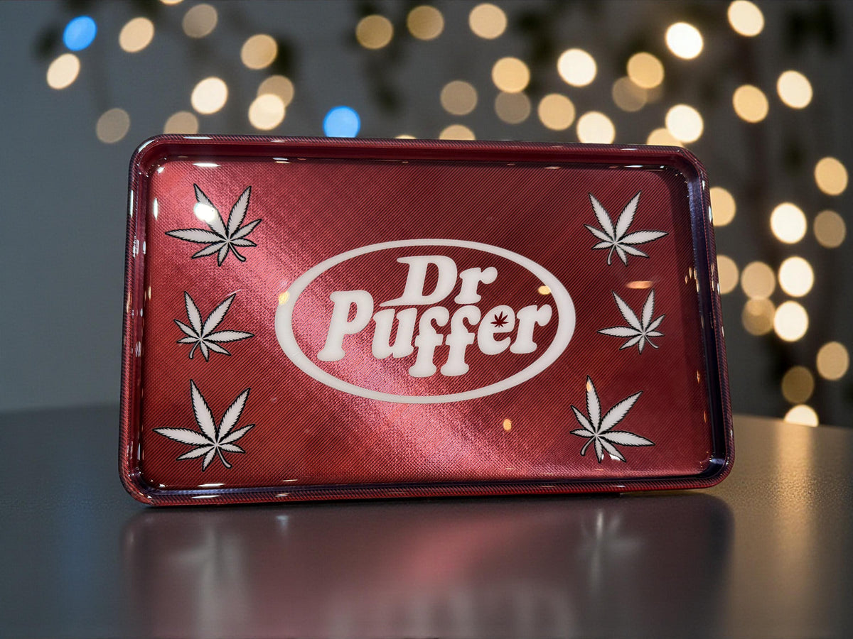 Dr Puffer Rolling Tray | Retro Parody Stash Tray | Metallic Red Epoxy Finish