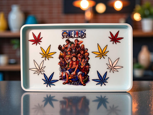 Anime Pirate Crew Rolling Tray | Icy Blue Pop Art Organizer (3D Printed Epoxy)