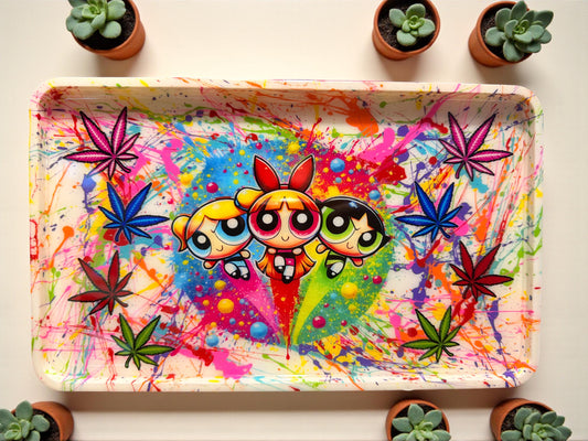 Power Girls Rolling Tray | Pop Art Stash Tray | 3D Printed Epoxy Finish