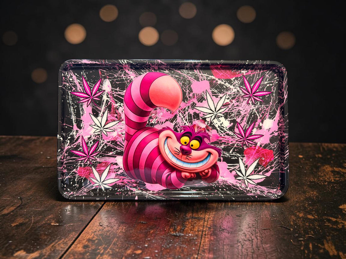 Hand-Painted Pink Cat Rolling Tray, Pink Purple Herb Accessory