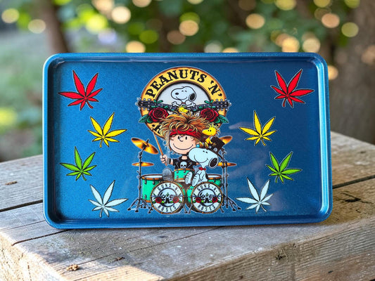 Drummer Rolling Tray, Blue Epoxy Stash Tray, Colorful Leaf Design