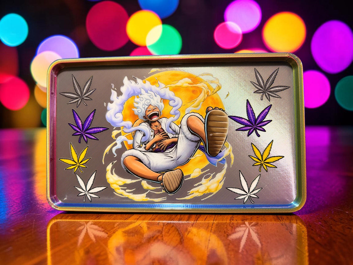 Anime Rolling Tray, Moon Celestial Design, Glossy Epoxy, Colorful Smoke Graphics