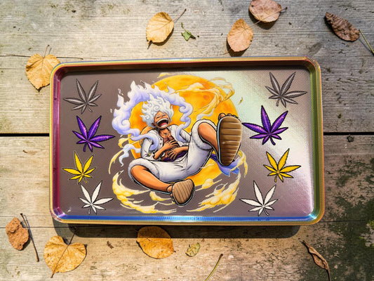 Anime Rolling Tray, Moon Celestial Design, Glossy Epoxy, Colorful Smoke Graphics