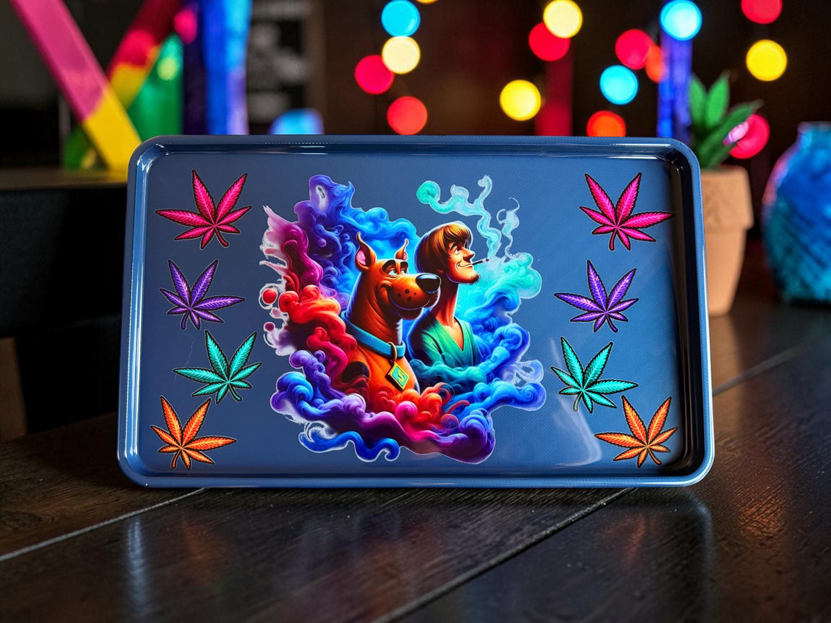 Cartoon Dog Rolling Tray, Colorful Smoke Design, Glossy Epoxy Finish, Nostalgic Art