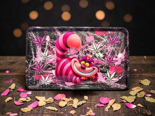 Hand-Painted Pink Cat Rolling Tray, Pink Purple Herb Accessory