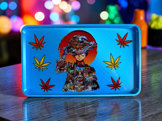 One Anime Rolling Tray, Glossy Epoxy Smoke Design, Collage Character Art
