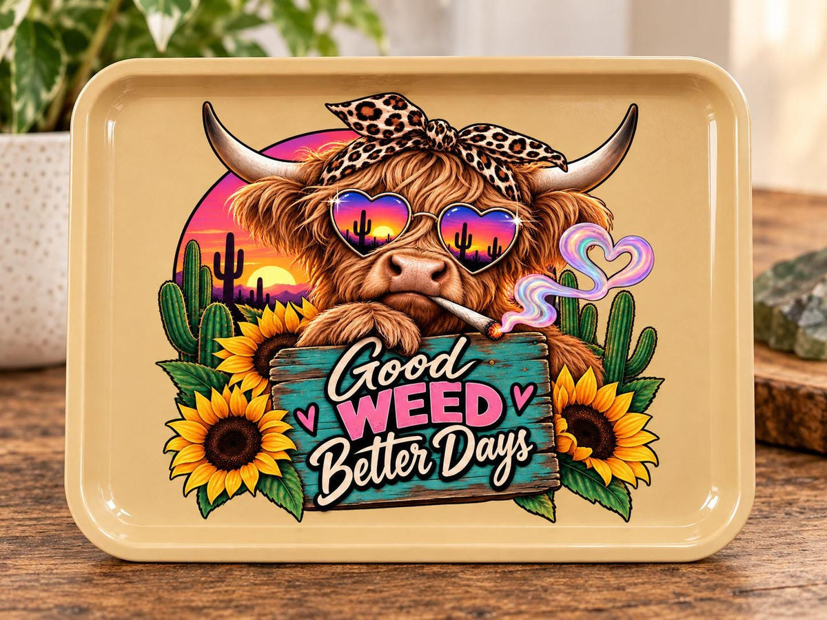 Western Highland Cow Rolling Tray Set, 3D Printed Glossy Stash Tray with Jar & Ashtray