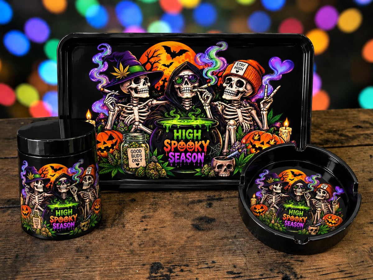Spooky Skeleton Rolling Tray Set, Halloween Stash Tray, Jar, Ashtray (3D Printed)