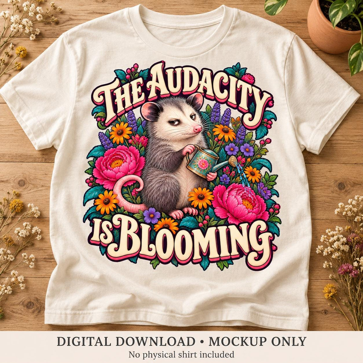 Sarcastic Possum Floral Sticker Design, The Audacity Is Blooming (Digital Download)