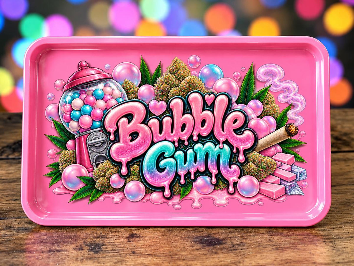 Bubble Gum Rolling Tray Set with Optional Stash Jar & Ashtray, Pink Gumball Machine Candy Design, Cute Girly Gift for Her