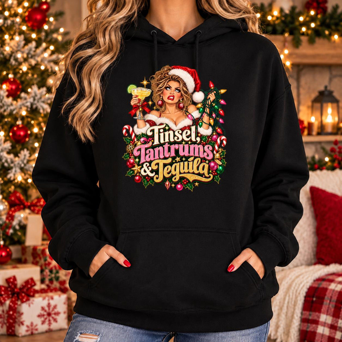 Tinsel, Tantrums & Tequila PNG – Funny Christmas Sublimation Design