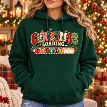 Christmas Loading PNG, Faux Chenille Patch Letters, Retro Christmas Sublimation Design, Kids Christmas Shirt PNG, Embroidery Look DTF