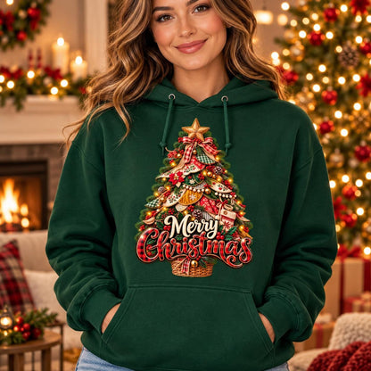 Merry Christmas Tree PNG, Patchwork Quilt Christmas Sublimation Design, Vintage Farmhouse Christmas Shirt PNG, Buffalo Plaid Xmas DTF