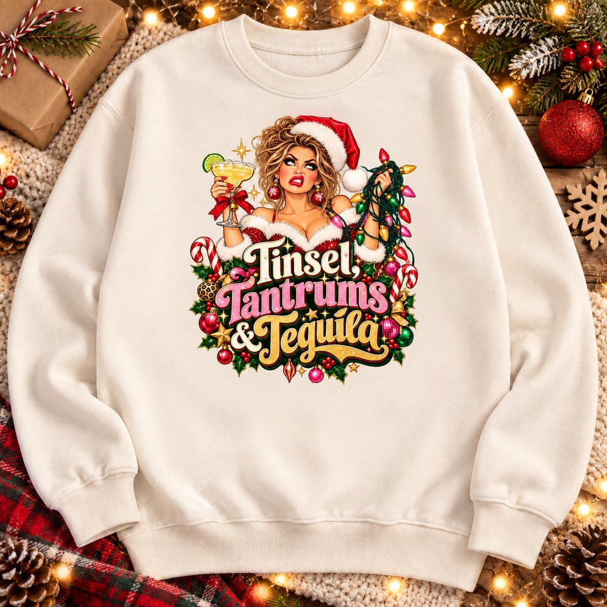 Tinsel, Tantrums & Tequila PNG – Funny Christmas Sublimation Design